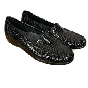 SAS Black Leather Simplify Croc Pattern Comfort Loafers Shoes Size 9 A Narrow